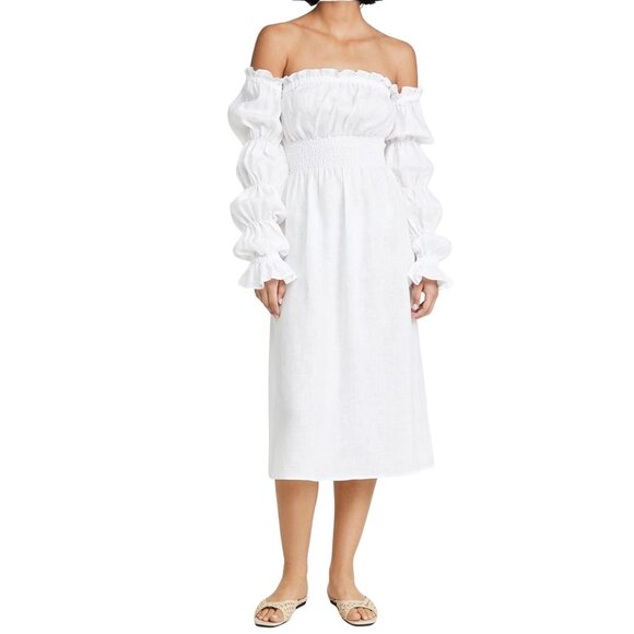 610. SLEEPER Michelin White Linen Midi Dress $320 NWT Small - Picture 1 of 3